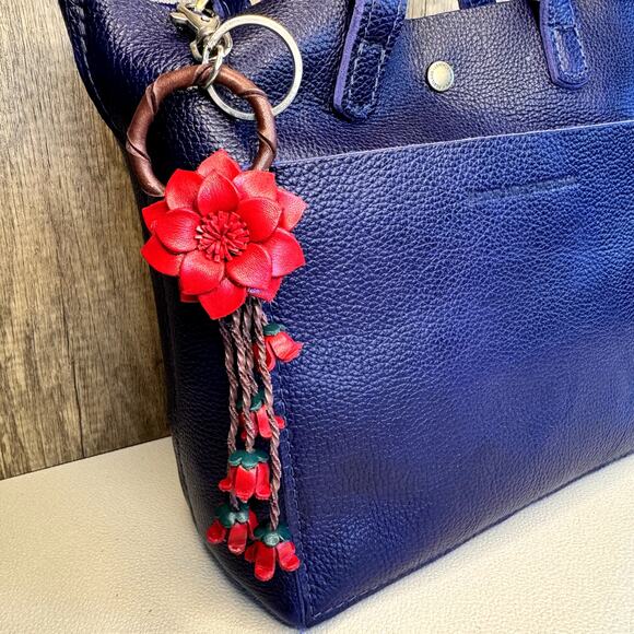 Leather Flower Purse Charm Genuine Leather Bag Charm NEW FAST SHIP - Picture 2 of 7